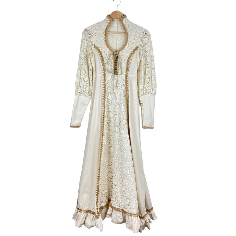 Gunne Sax Cream and Gold Lace Dress